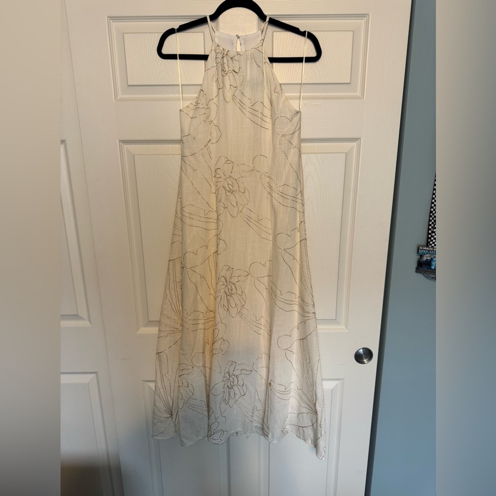 Zara Cream/Ivory Midi Dress with Floral Pattern